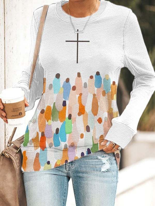 Women's Faith Respect Jesus Cross Print Sweatshirt