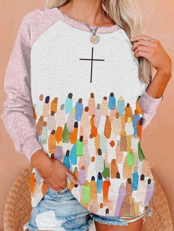 Women's Faith Respect Workship Jesus Cross Print Sweatshirt