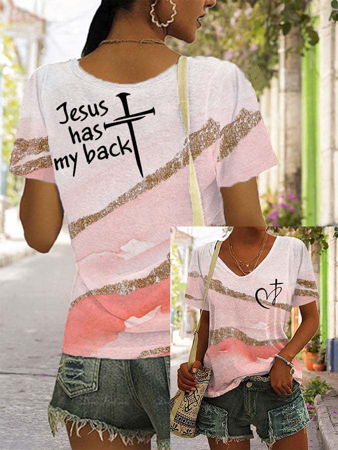 Women's Faith Print Casual V-Neck T-Shirt