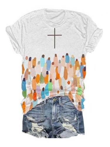 Women'sFaith Respect Jesus Cross Print T-Shirt