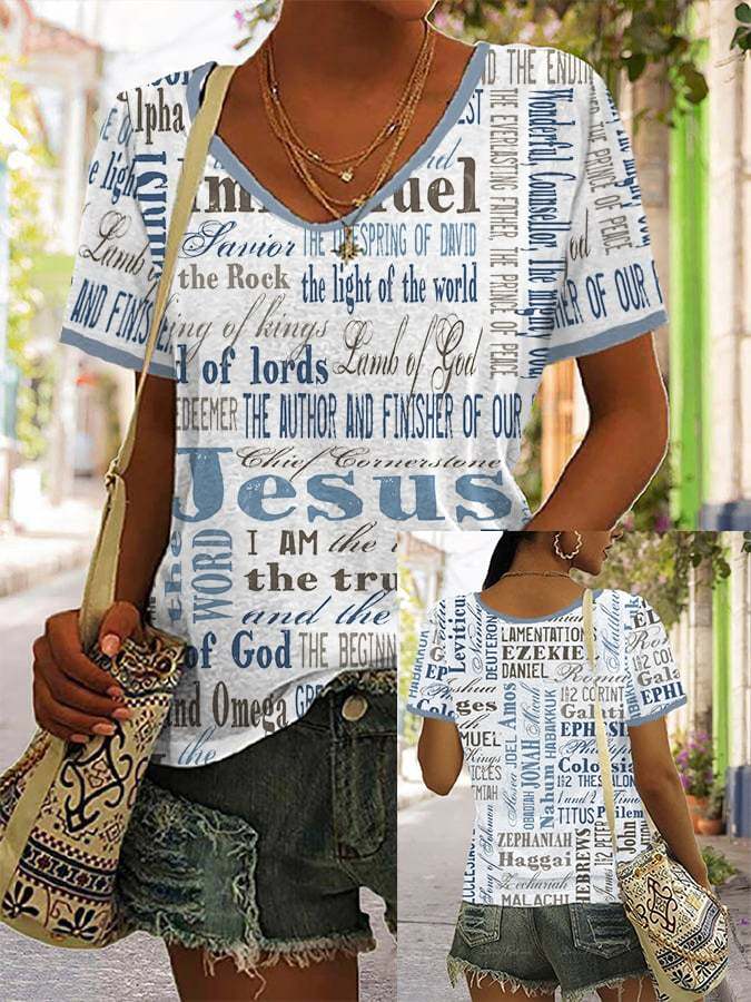 Women's Christian Faith Print V-Neck T-Shirt