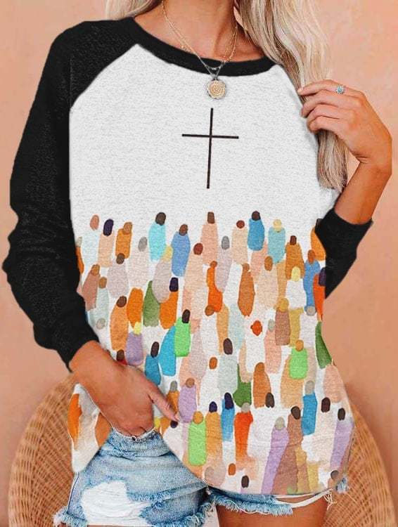 Women's Faith Respect Workship Jesus Cross Print Sweatshirt