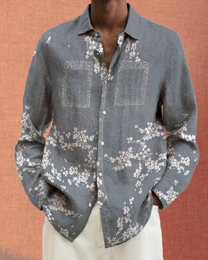 Men's cotton&linen long-sleeved fashion casual shirt b72d