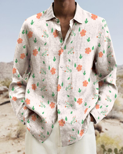Men's cotton&linen long-sleeved fashion casual shirt c2ad