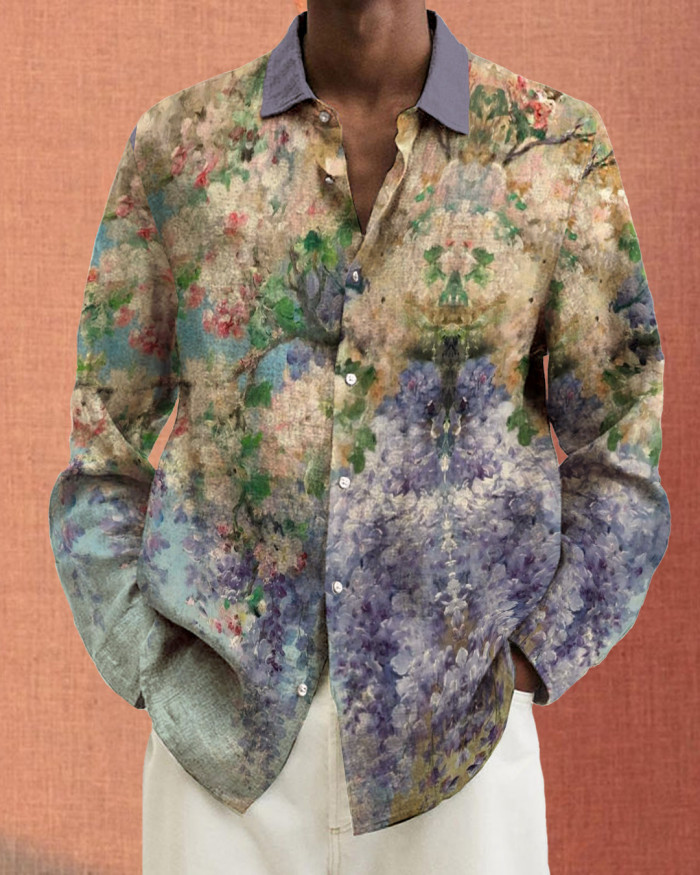 Men's cotton&linen long-sleeved fashion casual shirt 3360
