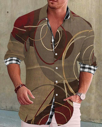 Men's cotton&linen long-sleeved fashion casual shirt f4c5