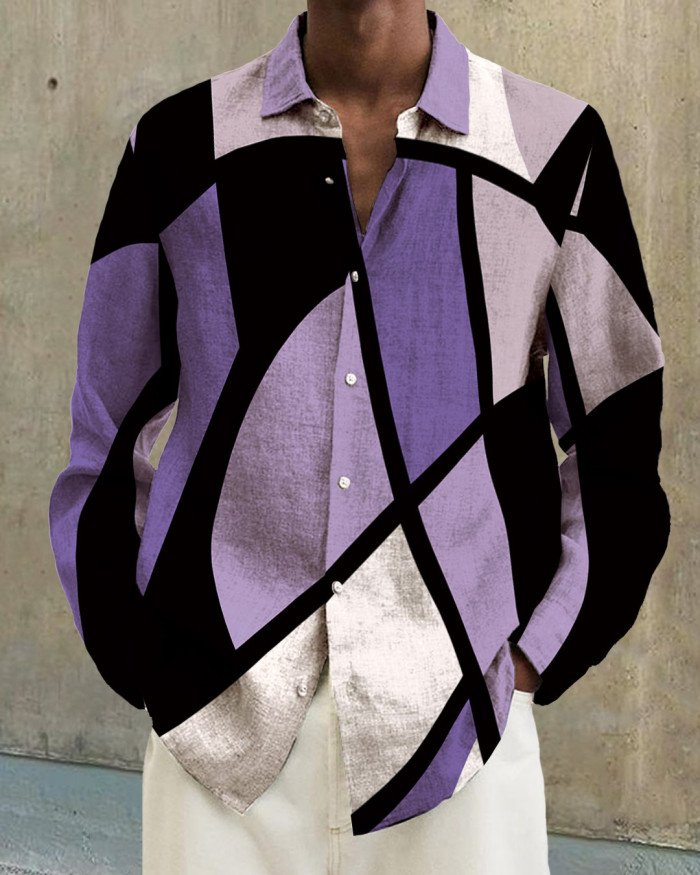 Men's cotton&linen long-sleeved fashion casual shirt 92c8