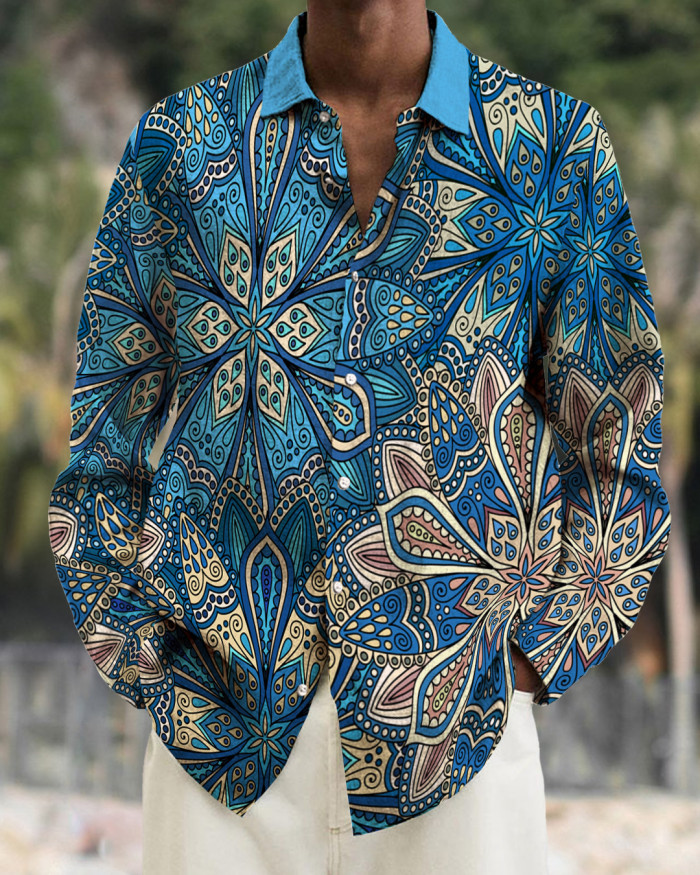 Men's cotton&linen long-sleeved fashion casual shirt 9d82
