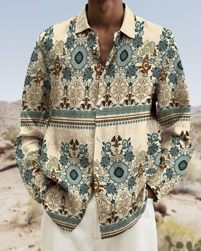 Men's cotton&linen long-sleeved fashion casual shirt b29d