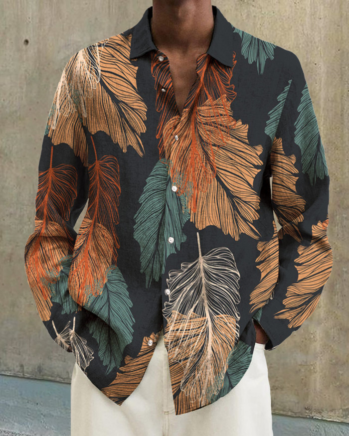 Men's cotton&linen long-sleeved fashion casual shirt  6d9c