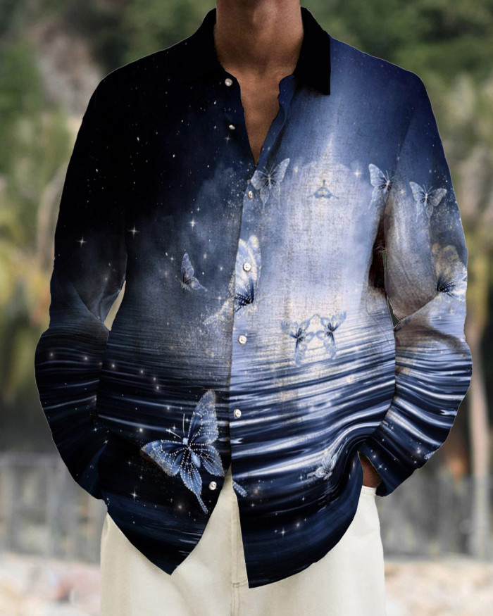 Men's cotton&linen long-sleeved fashion casual shirt 7bdd