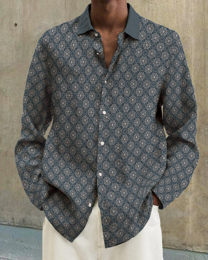 Men's cotton&linen long-sleeved fashion casual shirt 6a5d