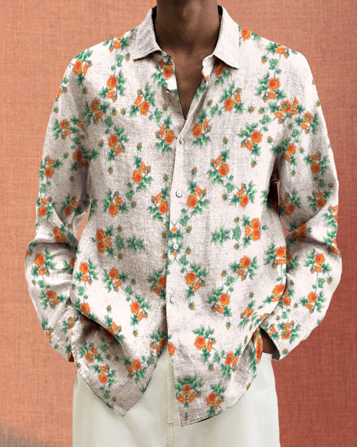 Men's cotton&linen long-sleeved fashion casual shirt 0800