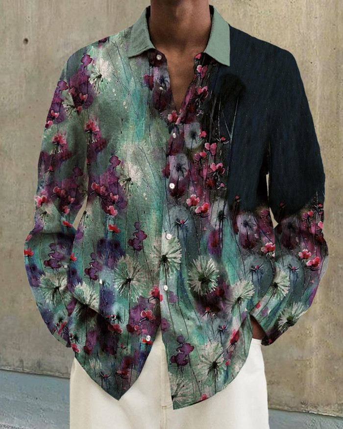 Men's cotton&linen long-sleeved fashion casual shirt e28b