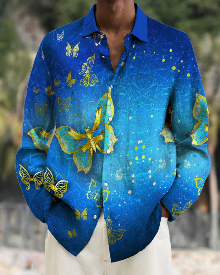 Men's cotton&linen long-sleeved fashion casual shirt 812b