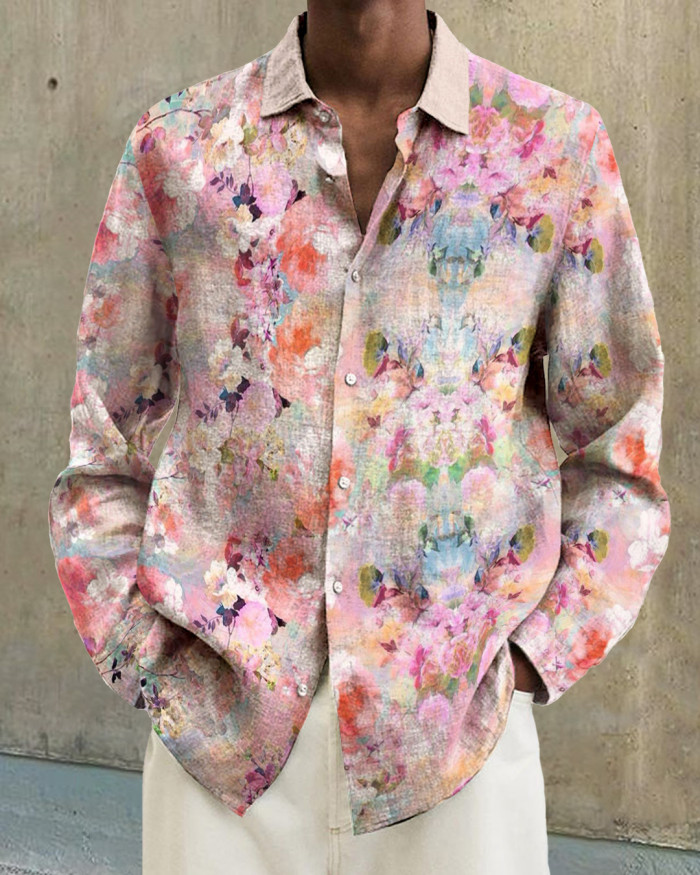 Men's cotton&linen long-sleeved fashion casual shirt dc2e