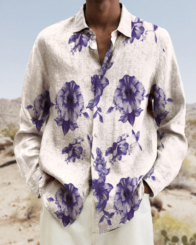Men's cotton&linen long-sleeved fashion casual shirt 34ea