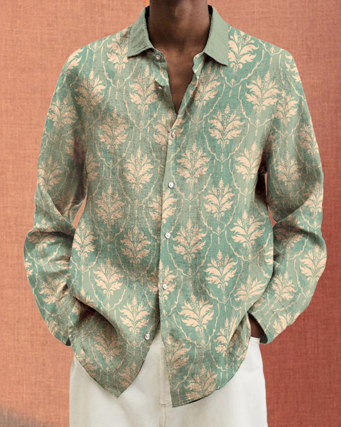 Men's cotton&linen long-sleeved fashion casual shirt 5bc2