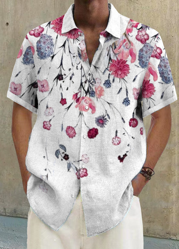 Mens Art Print Casual Breathable Short Sleeve Shirt 93d9