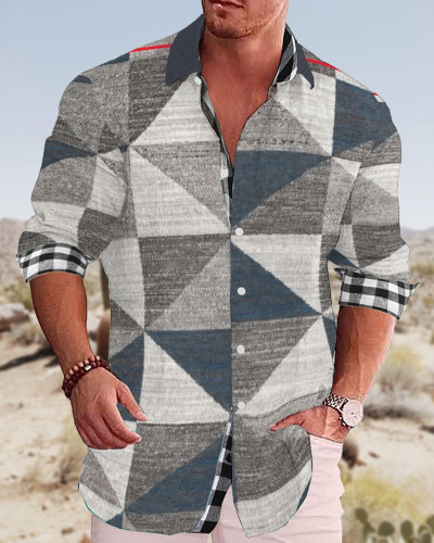 Men's cotton&linen long-sleeved fashion casual shirt fecc