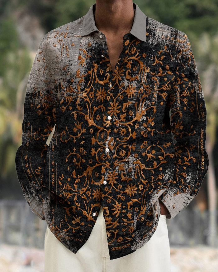 Men's cotton&linen long-sleeved fashion casual shirt ceb4