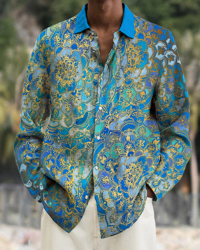Men's cotton&linen long-sleeved fashion casual shirt 4fca