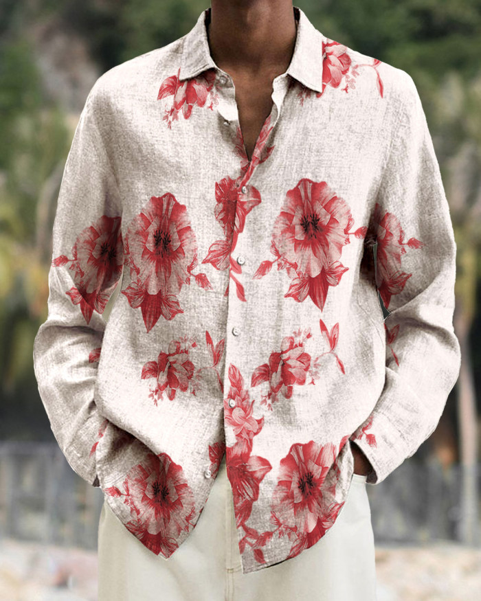 Men's cotton&linen long-sleeved fashion casual shirt 2ba1