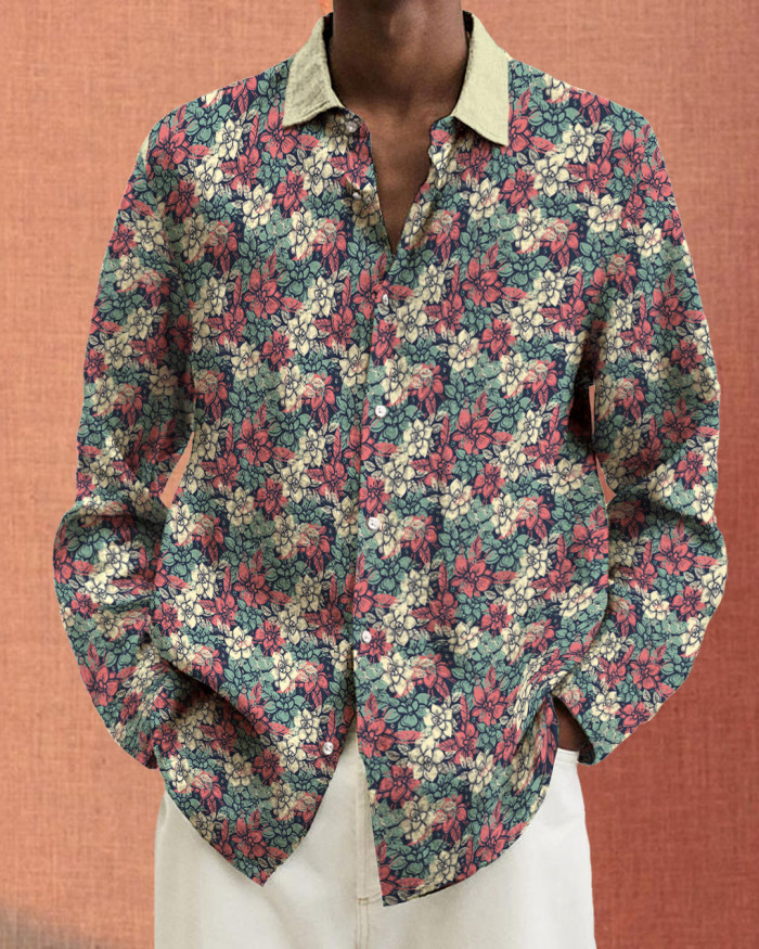 Men's cotton&linen long-sleeved fashion casual shirt 21fa