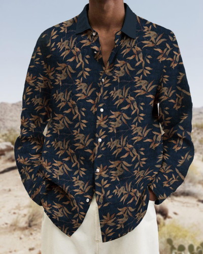 Men's cotton&linen long-sleeved fashion casual shirt a79b