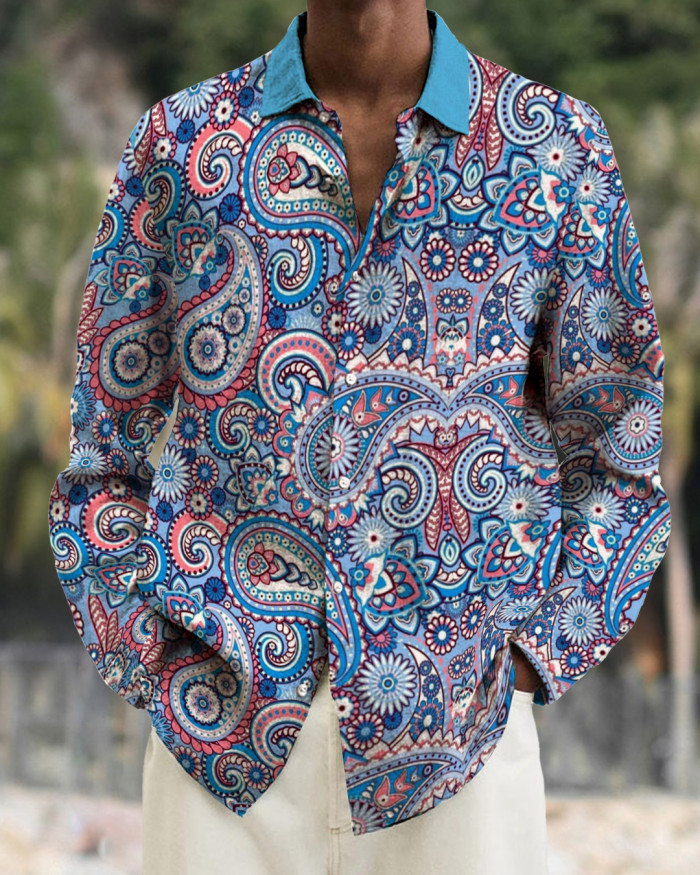 Men's cotton&linen long-sleeved fashion casual shirt 5d91