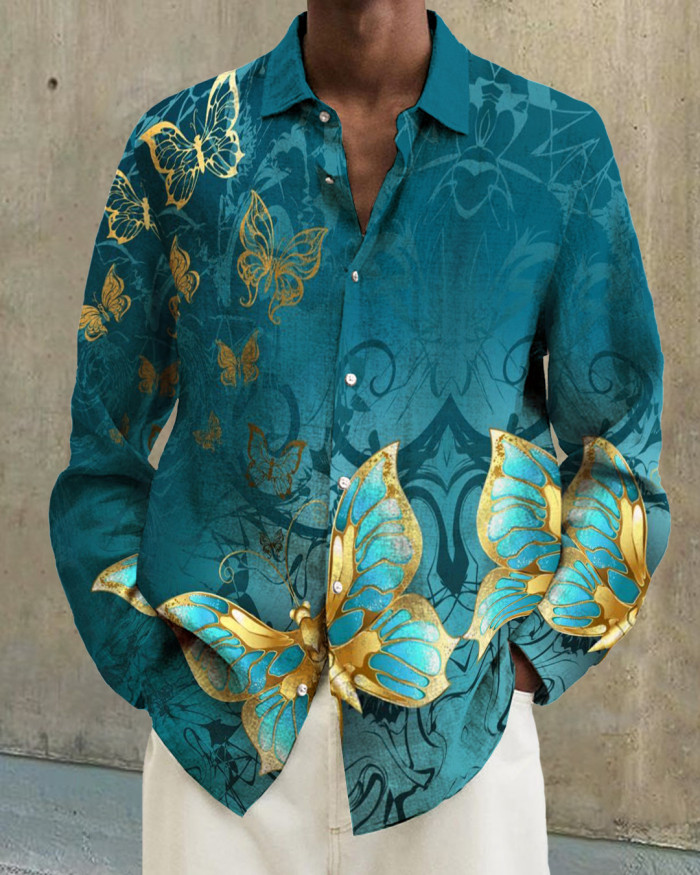 Men's cotton&linen long-sleeved fashion casual shirt 9e11