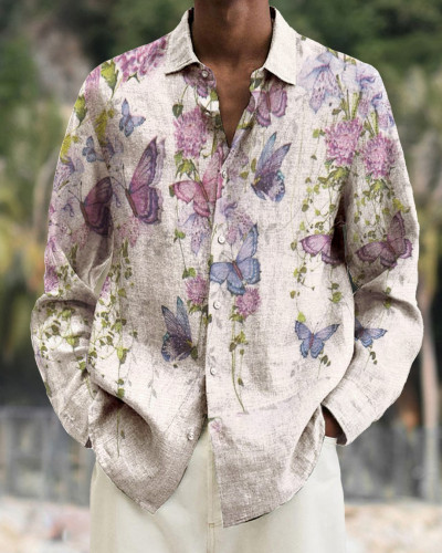 Men's cotton&linen long-sleeved fashion casual shirt 03ab