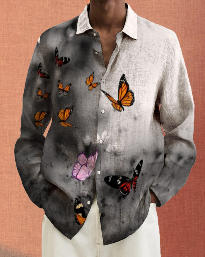 Men's cotton&linen long-sleeved fashion casual shirt 10b1