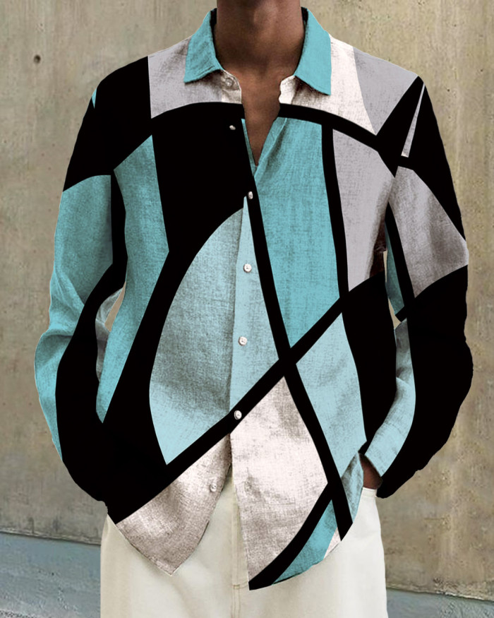 Men's cotton&linen long-sleeved fashion casual shirt 09e9