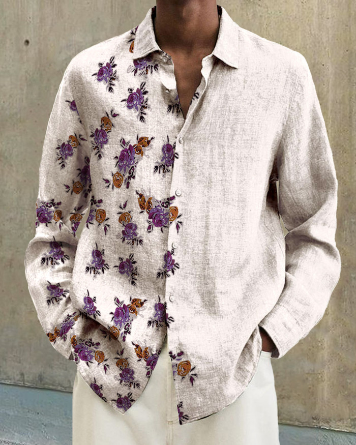 Men's cotton&linen long-sleeved fashion casual shirt 4d0c