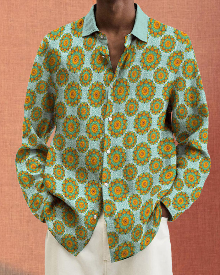 Men's cotton&linen long-sleeved fashion casual shirt 994e