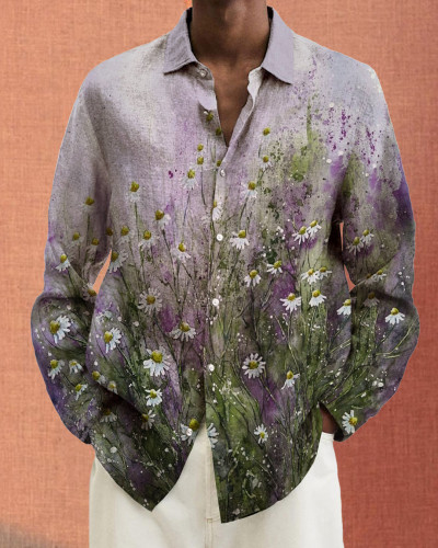 Men's cotton&linen long-sleeved fashion casual shirt 6368