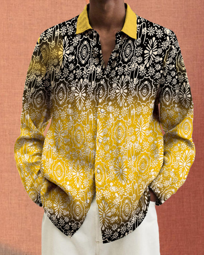 Men's cotton&linen long-sleeved fashion casual shirt 7d99