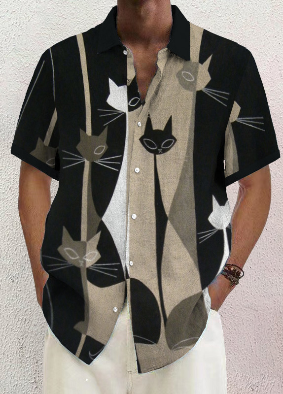 Mens Art Print Casual Breathable Short Sleeve Shirt 561f