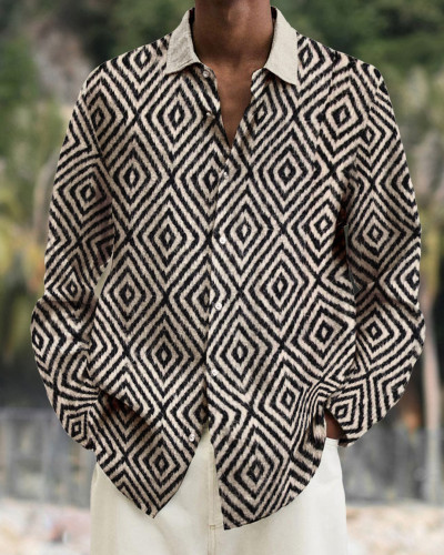 Men's cotton&linen long-sleeved fashion casual shirt af5f