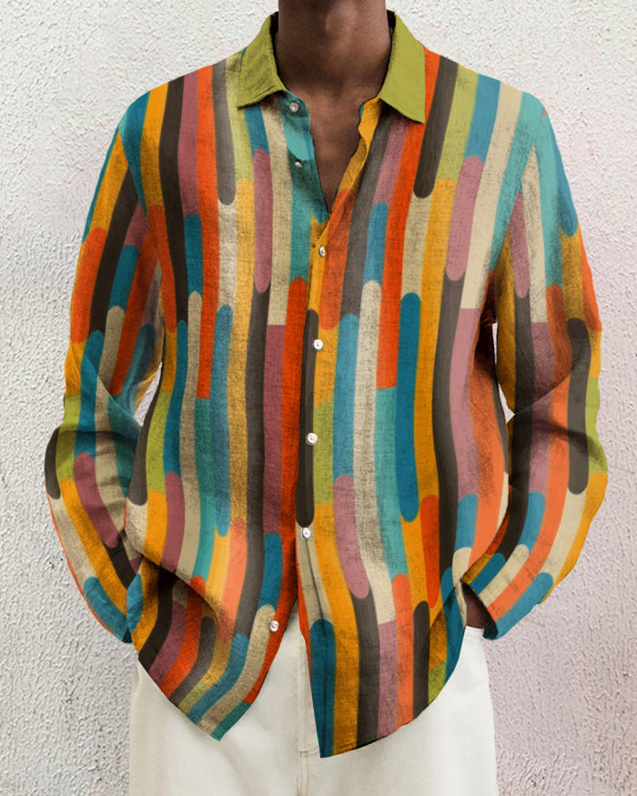 Men's cotton&linen long-sleeved fashion casual shirt  b4df