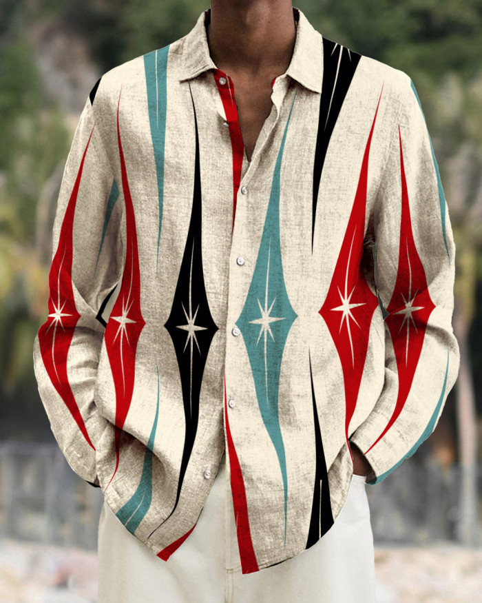 Men's cotton&linen long-sleeved fashion casual shirt  73de