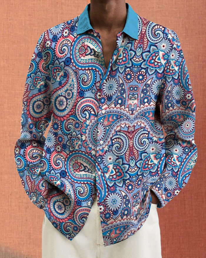 Men's cotton&linen long-sleeved fashion casual shirt 5d91