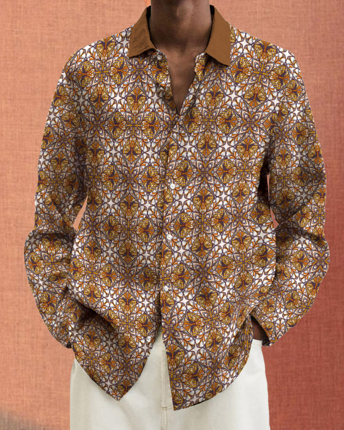Men's cotton&linen long-sleeved fashion casual shirt 0978