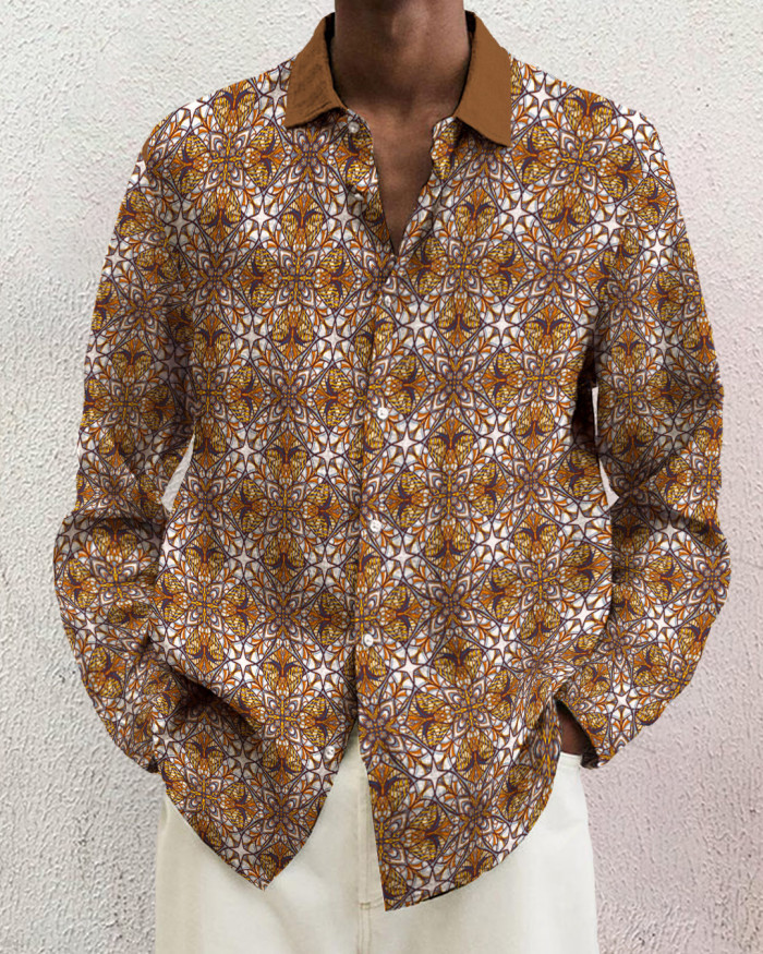 Men's cotton&linen long-sleeved fashion casual shirt 0978