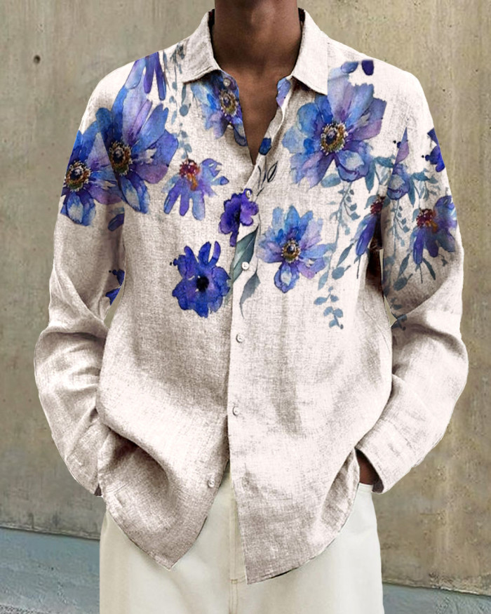 Men's cotton&linen long-sleeved fashion casual shirt  29e8