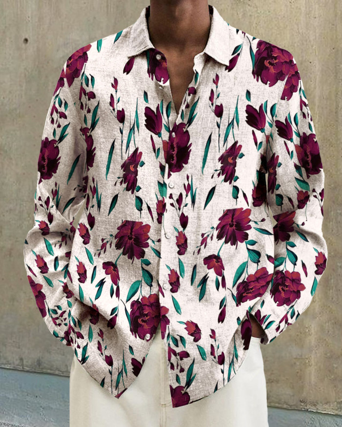 Men's cotton&linen long-sleeved fashion casual shirt 866f