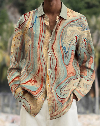 Men's cotton&linen long-sleeved fashion casual shirt  77ed