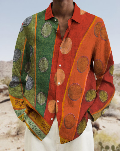 Men's cotton&linen long-sleeved fashion casual shirt f6fa
