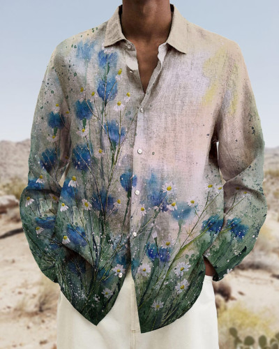 Men's cotton&linen long-sleeved fashion casual shirt 07b4